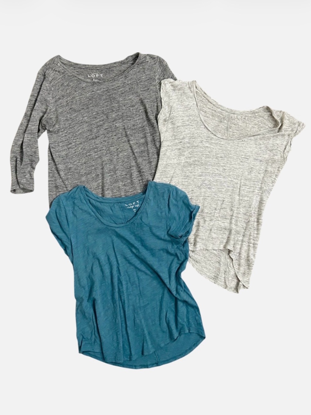 LOFT Linen Vintage Soft Cotton Scoop Neck Heather Gray Teal Tops Bundle